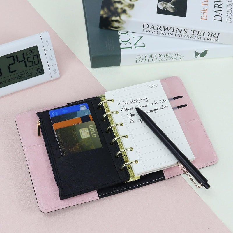 MultiBey A7 Refillable 6 Ring PU Leather Binder, Mini Padfolio Binder Notebook Cover for A7 Filler Paper, Loose Leaf Personal Planner Cover with Zip Wallet Bag and Pen, a7 Budget Binder (Black) - Image 5